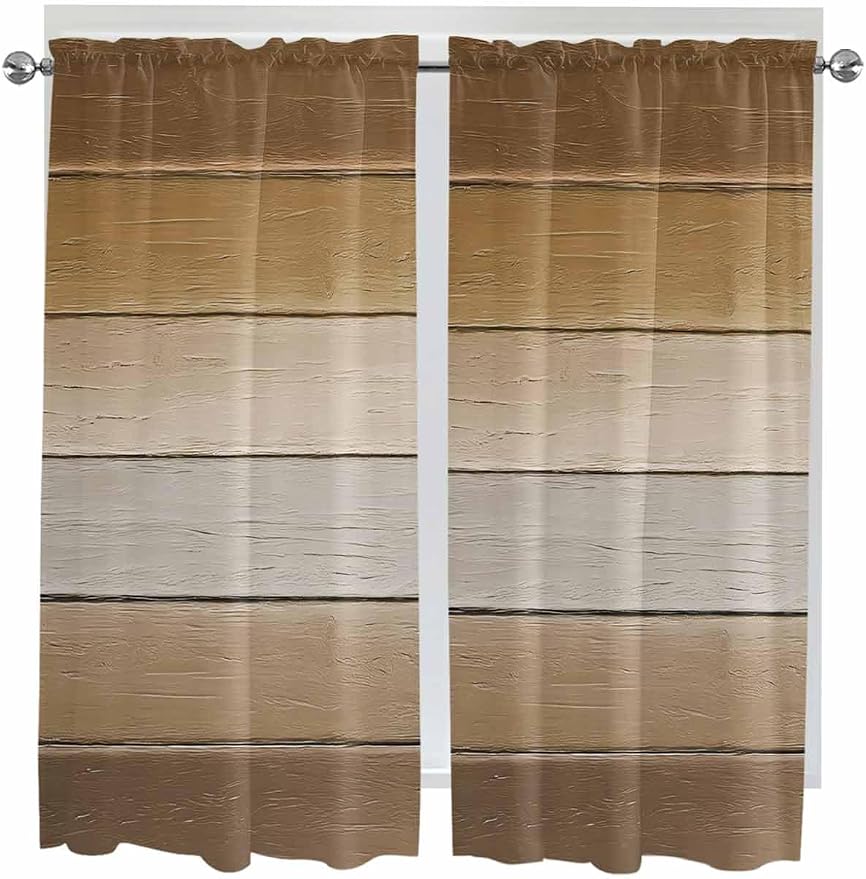 Vintage Brown Gradient Wood Grain Window Valance Curtains, Farmhouse Wood Barn