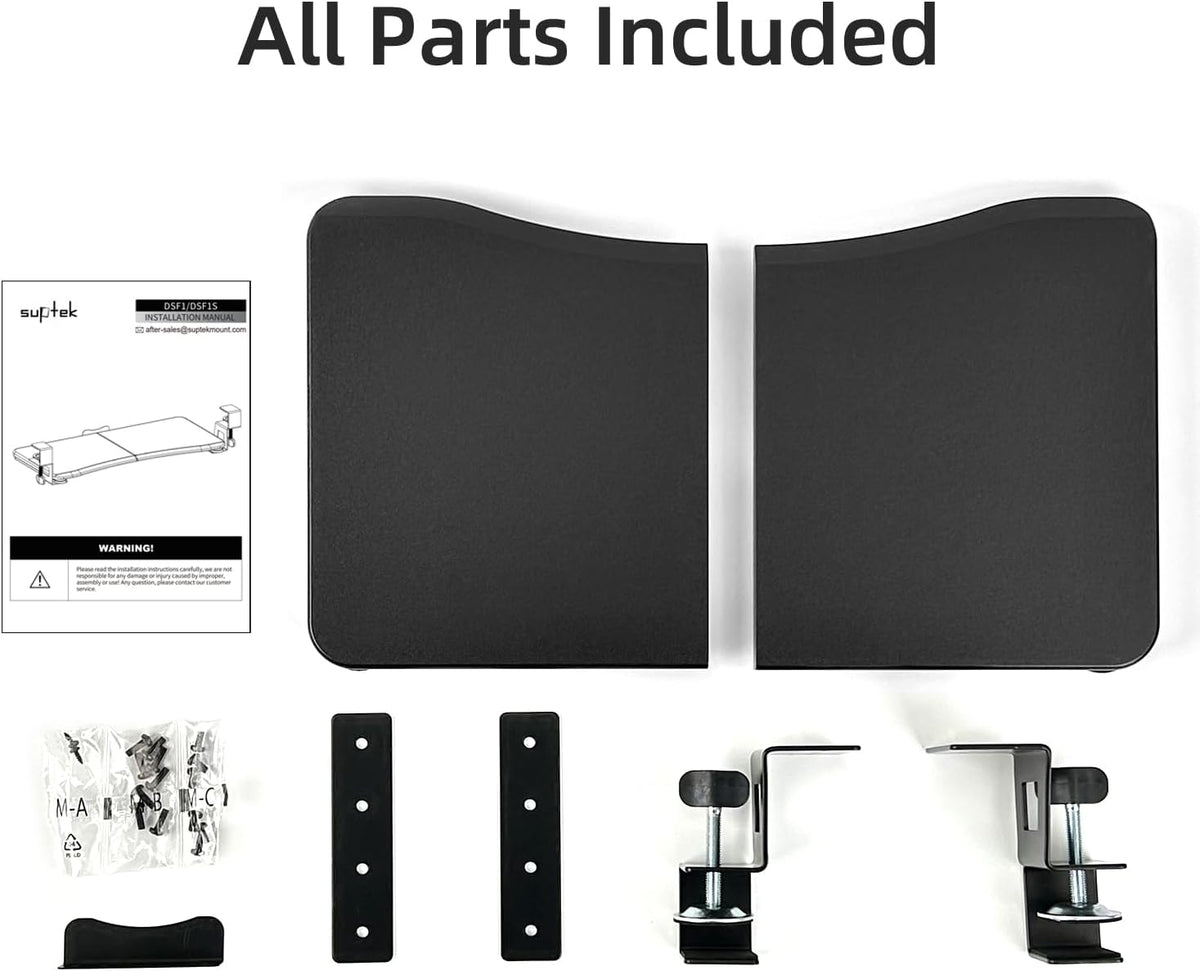 suptek Small Keyboard Tray Under Desk Pull Out with C Clamp Mount, Computer Keyboard & Mouse Tray, 20 (24.2 Including Clamps) x 11.8 inch Slide-Out Platform Computer Drawer for Typing, Black, DSF1S