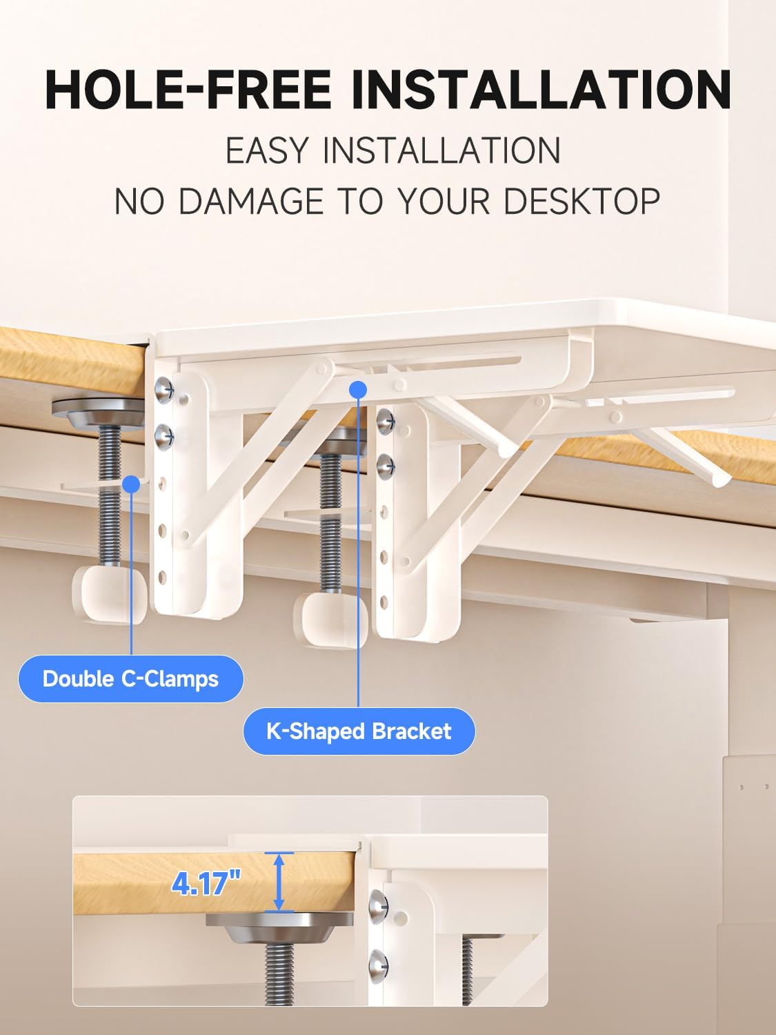 suptek Ergonomics Desk Extender Tray, 9.5"x9.1" Clamp on Table Mount Arm Wrist Rest Shelf, 90° Foldable Computer Arm Rest for Desk, White, DSF3W