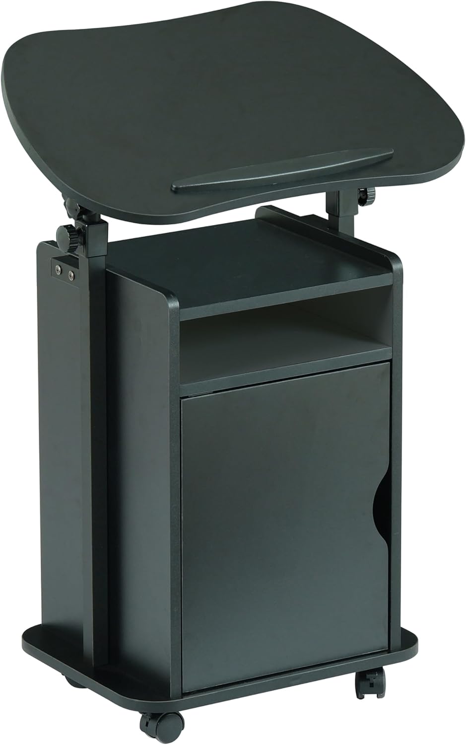 Techni Mobili Adjustable Laptop Cart w/Storage, Rolling Mobile Desk, Black