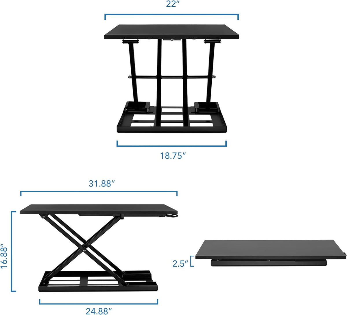 Mount-It! Standing Desk Converter 32" x 22" – Sit Stand Desk Riser with Gas Spring Lift, Slim 2.5" Low Profile, Height Adjustable Desktop Workstation, Preassembled Sit-Stand Solution for Home & Office