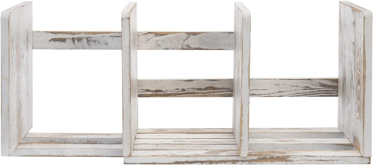 MyGift Rustic Expandable Whitewashed Wood Desktop Bookshelf/Adjustable Tabletop Book Holder Organizer Rack