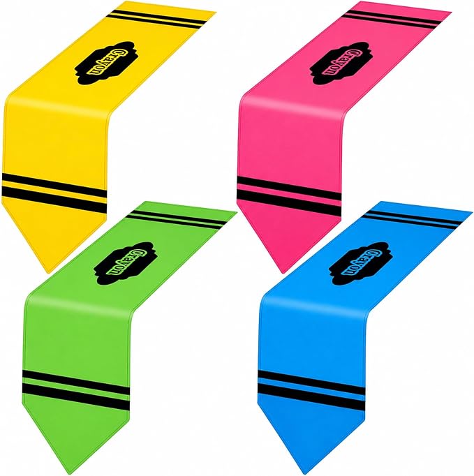 4 Pcs Crayon Table Runner 71 x 13 Inch Back to School Classroom Decorations