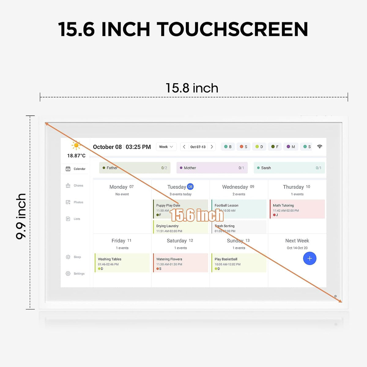 DASFIWO 15.6 Inch Smart Digital Calendar, Wall Electronic Calendar, 1920 * 1080 IPS Full HD Touch Screen Display for Family Meal Planner Support - Seamless Scheduling, Gifts for Women, Mom