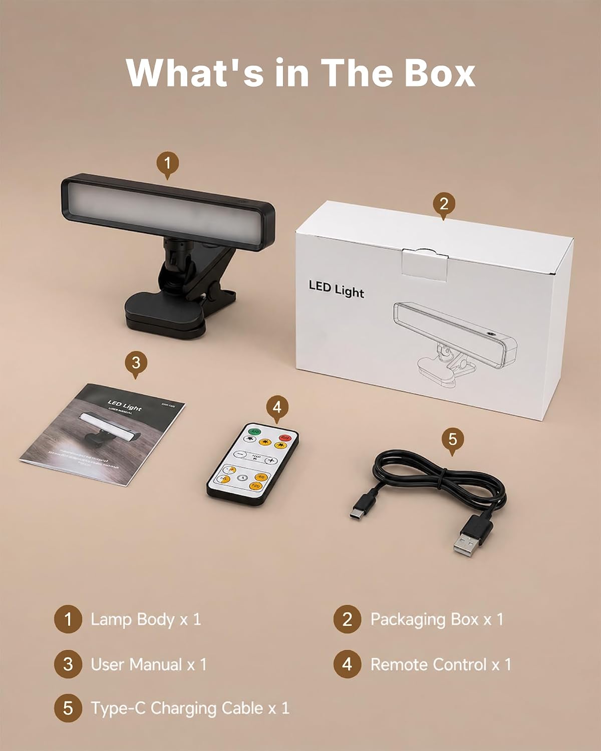 6000mAh Rechargeable Clip on Light, LED Reading Light for Bed/Desk, 3 Color Modes & Stepless Dimming, Portable Clamp Lamp with 360 Degree Adjustment, Battery Operated Work Light for Home Office, Black