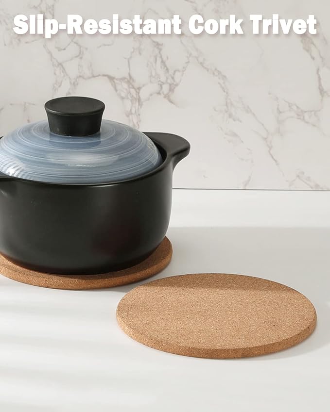 Cork Trivets for Hot Dishes, Hot Pots and Pans, 8 Inch 4 Pcs | High Density