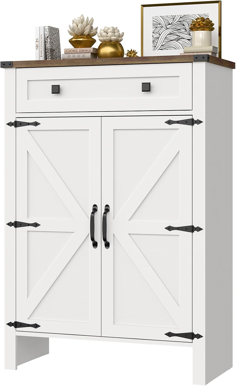 Vabches Shoe Storage Cabinet, 5-Tier Farmhouse Shoe Cabinet with Adjustable Shelves & Drawer, Wooden Shoes Rack Cabinets Storage Organizer with Doors for Entryway, Hallway, Closet, Living Room, White