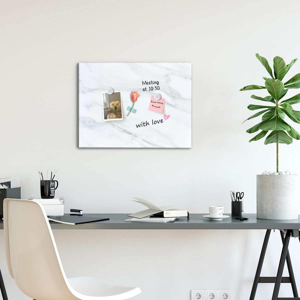Marble Print Magnetic Dry Erase Board, 23.6x17.7 inches Decorative White Board for Wall with Design, Frameless Dry Erase Board for Wall, Magnets Included(DLS,4560,1pc)