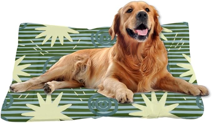 Green Stripes Star Dog Bed Pads Dog Mats for Crates Kennel Pads for Crates Washable Crate Bed Washable Non-Slip Small Crate Pillow Mats Cages Pillows Medium Dogs Indoor Outdoor 24X18 Inch