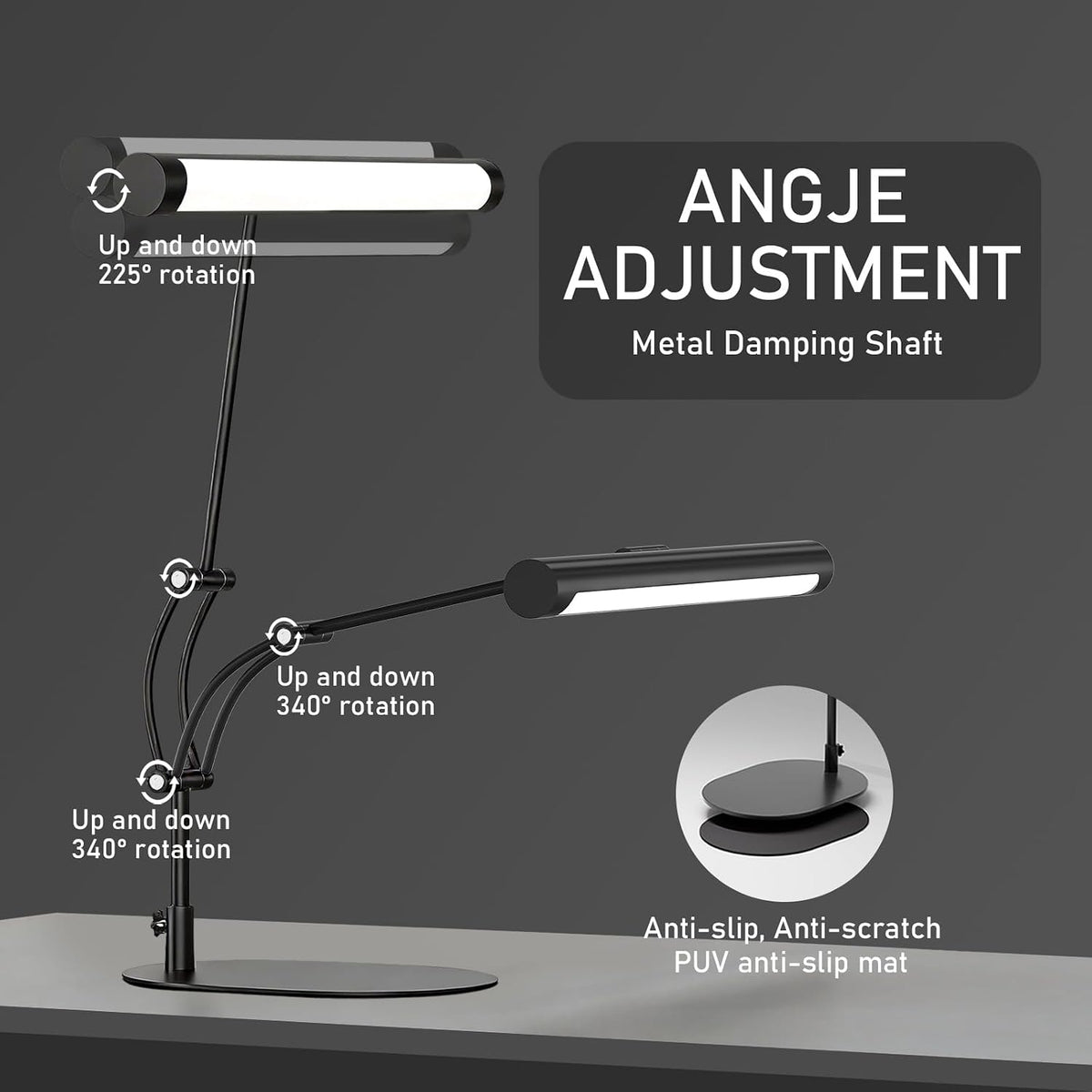 LED Desk Lamp for Home Office, Eye-Protecting Desk Light with Base,3 Color 10 Brightness Metal Table lamp,Suitable for Work, Study and Reading (Black)