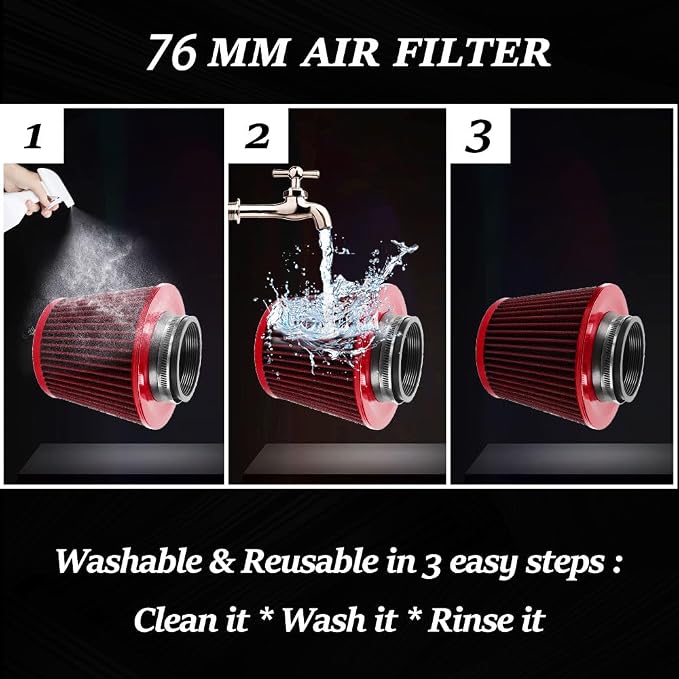 Red 3" 76mm Inlet Cone Replacement Dry Air Filter High Flow Car Performance
