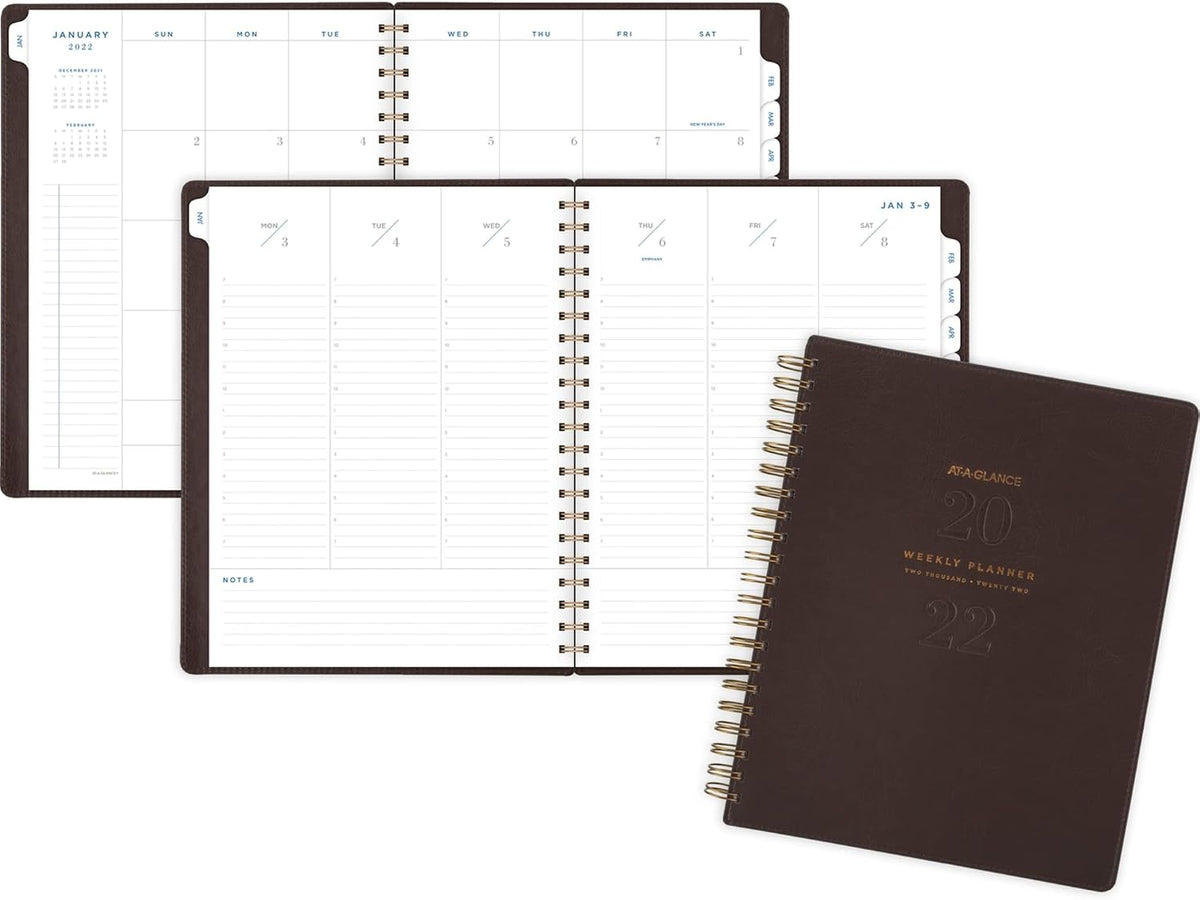 2022 Weekly & Monthly Planner by AT-A-GLANCE, 8-1/2" x 11", Large, Wirebound, Signature Collection, Distressed Brown (YP90509)