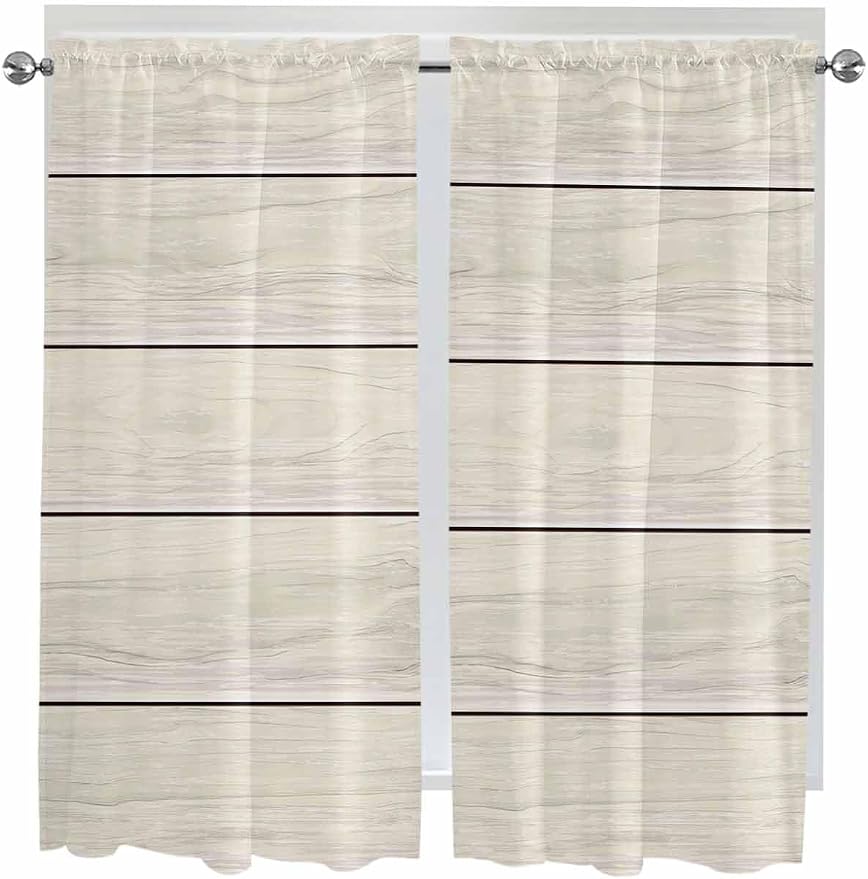 Vintage Country Wooden Board Window Valance Curtains, Gradient Wood Grain Line