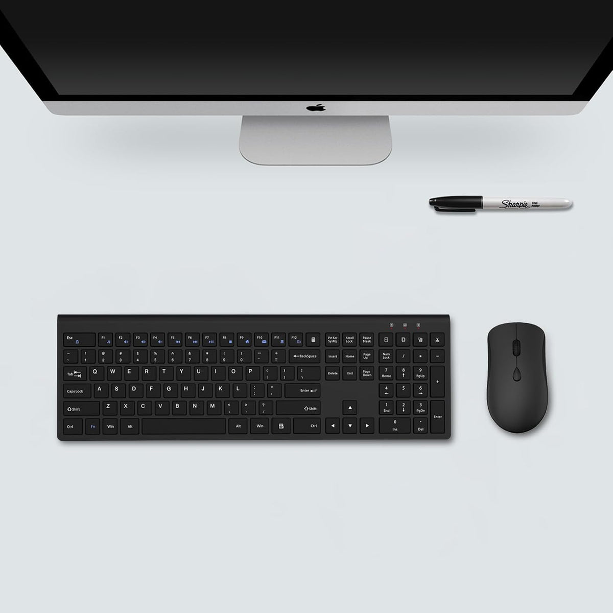 Slim Silent Full Size Wireless Keyboard Mouse Combo Black