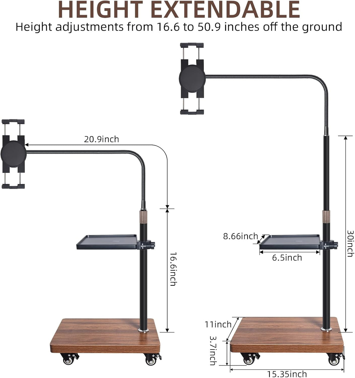 Rolling Tablet Holder Stand Adjustable Height & 360° Rotatable