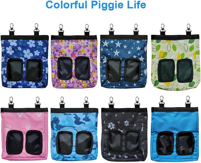 Guinea Pig Hay Feeder, Hanging Rabbit Hay Feeder Bag for Guinea Pigs Bunnies Chinchillas. Little Flower + Blue Flower,2 Count
