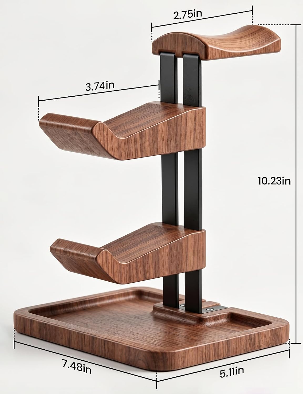 LOXP Walnut Headphone and Controller Stand, 2-in-1 Holder with Storage