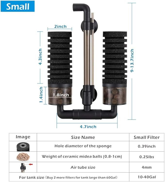 hygger Sponge Filter, Aquarium Filter Double Sponge Replaceable Media