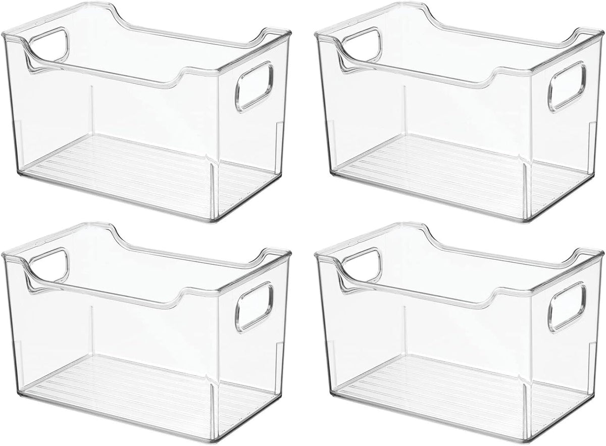 mDesign Deep Plastic Office Storage Bins with Handles for Organization in Filing Cabinet, Closet, or Desk Drawers, Organizer for Notes, Pens, Pencils, and Staples - Ligne Collection - 4 Pack - Clear
