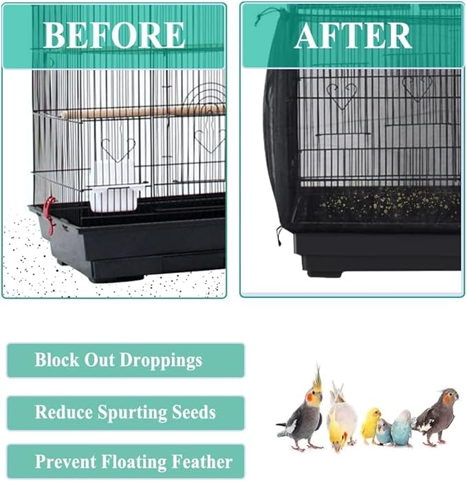 ASOCEA Extra Large Bird Cage Seed Catcher Guard Universal Birdcage Cover Nylon Mesh Net for Parrot Parakeet Macaw Lovebird African Grey