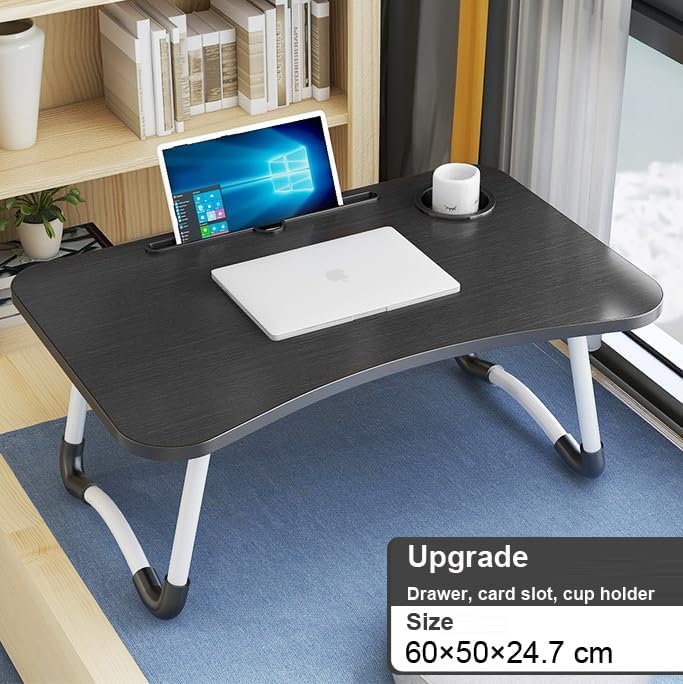 Laptop Bed Desk, Foldable Lap Desk with Storage Drawer, Cup and Phone Holder, Laptop Bed Tray Table, Portable Lap Table, Laptop Stand for Breakfast, Working, Writing, Gaming and Drawing (Black)