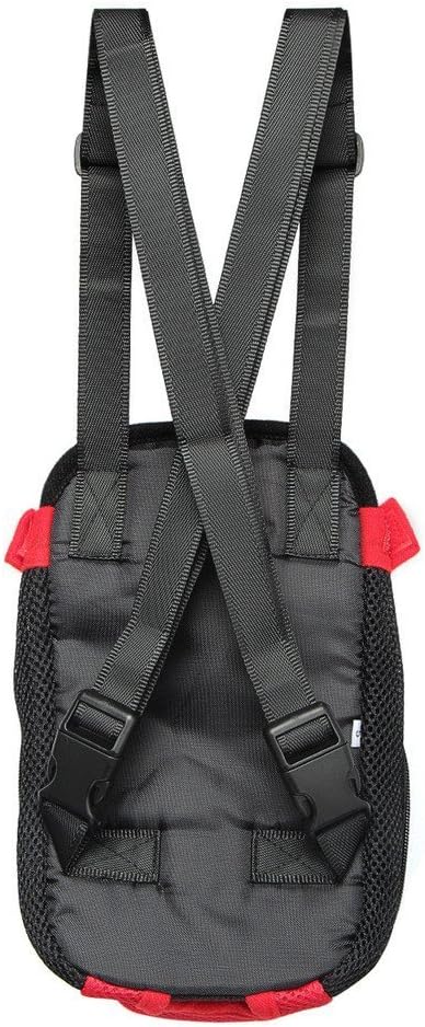 Pet Dog Puppy Cat Carrier Five Holes Backpack Double Shoulder Straps Mesh Front Chest Backpack Bag, L, Red