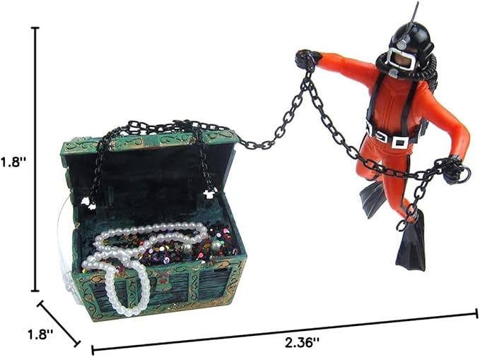 Live-Action Aquarium Ornament Creative Undersea Treasure Chest Diver Air Bubbler Aerating for Fish Tank Decorations Orange Color