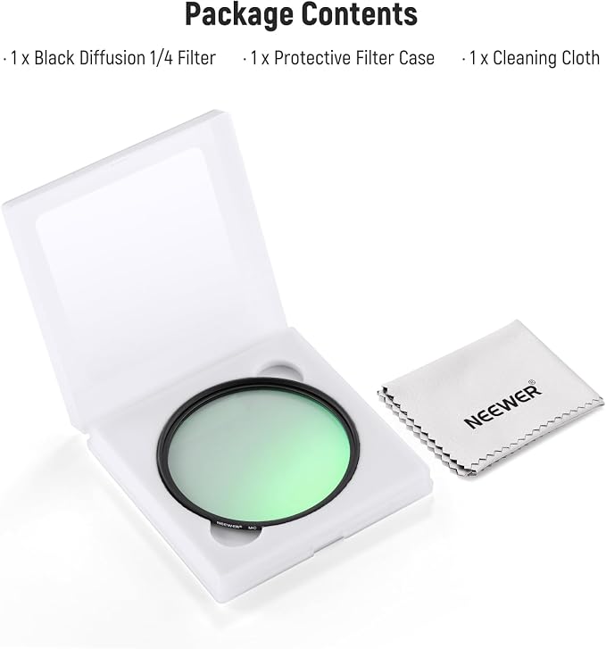 NEEWER 52mm Black Diffusion 1/4 Filter Dreamy Soft Cinematic Effect Filter