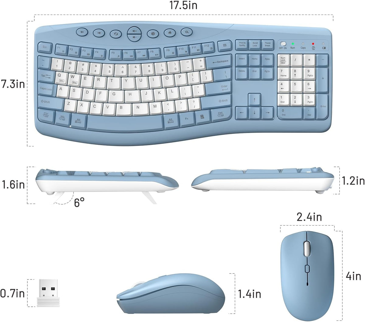 Wireless Keyboard and Mouse Combo Silent for Office,Ergonomic Curved Design