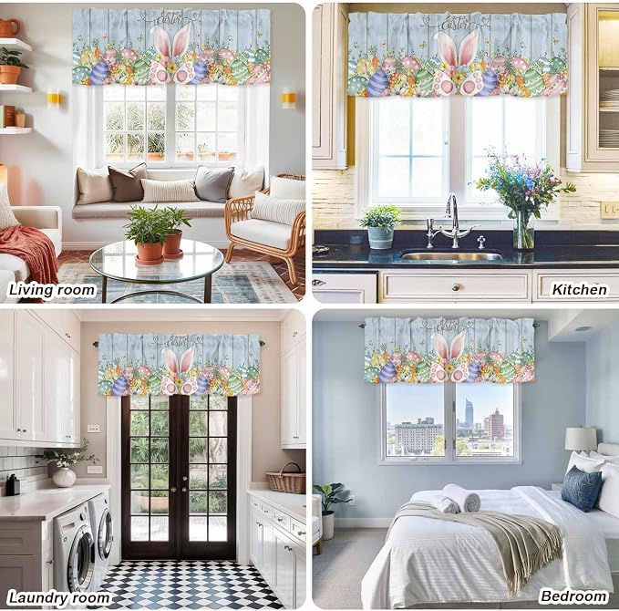 Easter Curtain Valances for Windows, Kitchen Valance Window Treatment, Spring