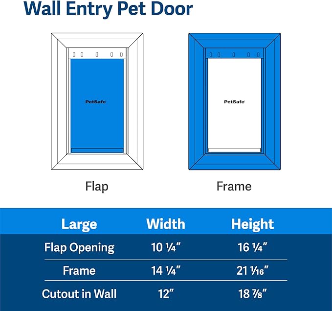 PetSafe Wall Entry Pet Door - Rust-Free Telescoping Frame - Easy Install for Interior & Exterior Walls 4 3/4" - 7" Thick - Large - for Pets Up to 100 Lb