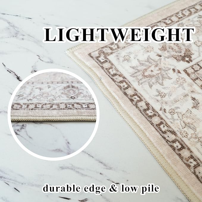 3x5 Living Room Area Rugs: Vintage Washable Non-Slip Rug
