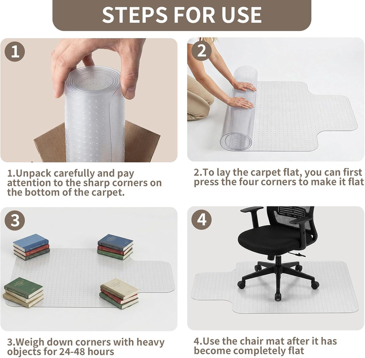 Office Chair Mat for Low Pile Carpet, 48"x60" Clear Smooth Glide with Lip