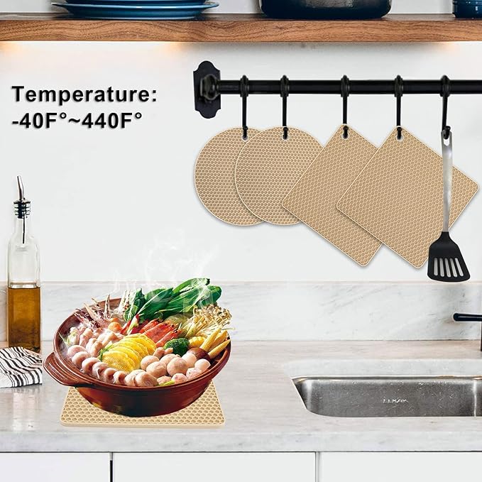 4 Pack Silicone Trivets for Hot Pots and Pans, Pot Holders Hot Pads, Non-Slip &
