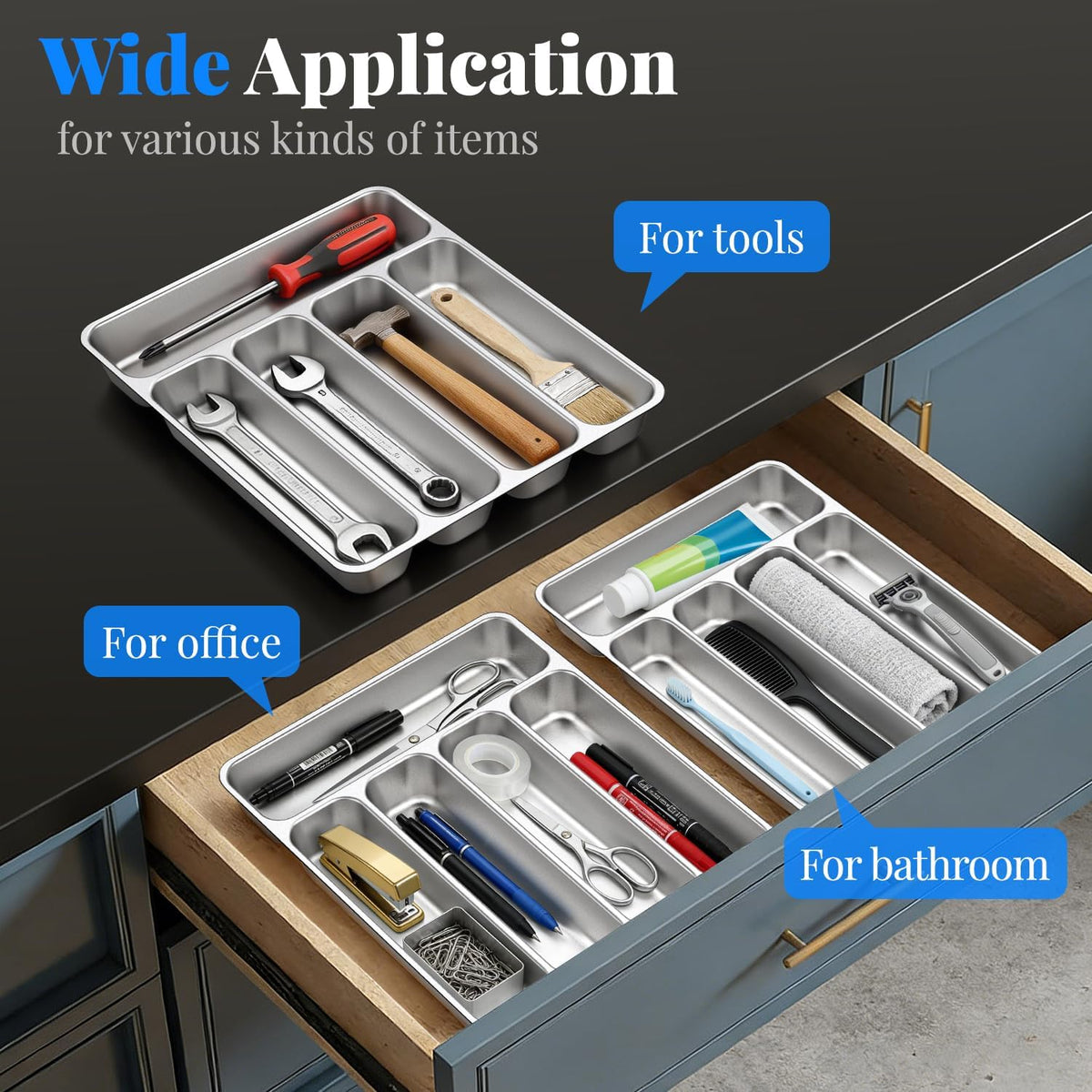 IKOCO 2-Pack Silverware Organizer, Stainless Steel, Dishwasher Safe