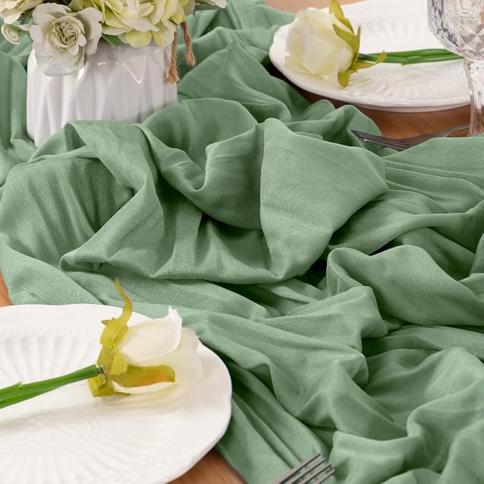 Sage Cheesecloth Table Runner 160 Inches 14 Ft Gauze Table Runner | Summer Boho
