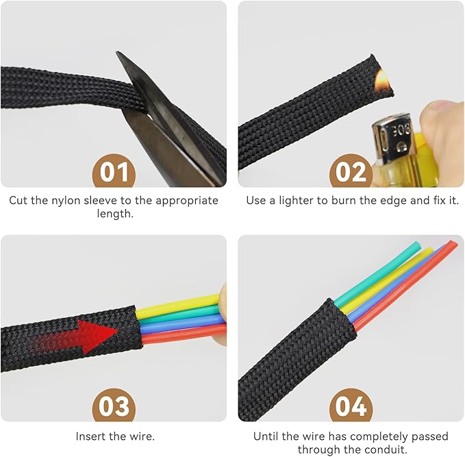 Polyamide Cable Sleeve, 10ft Flexible Expandable Braided Sleeving, Cable Management Sleeve for TV Computer Office Home Entertainment (Black, 3/8")