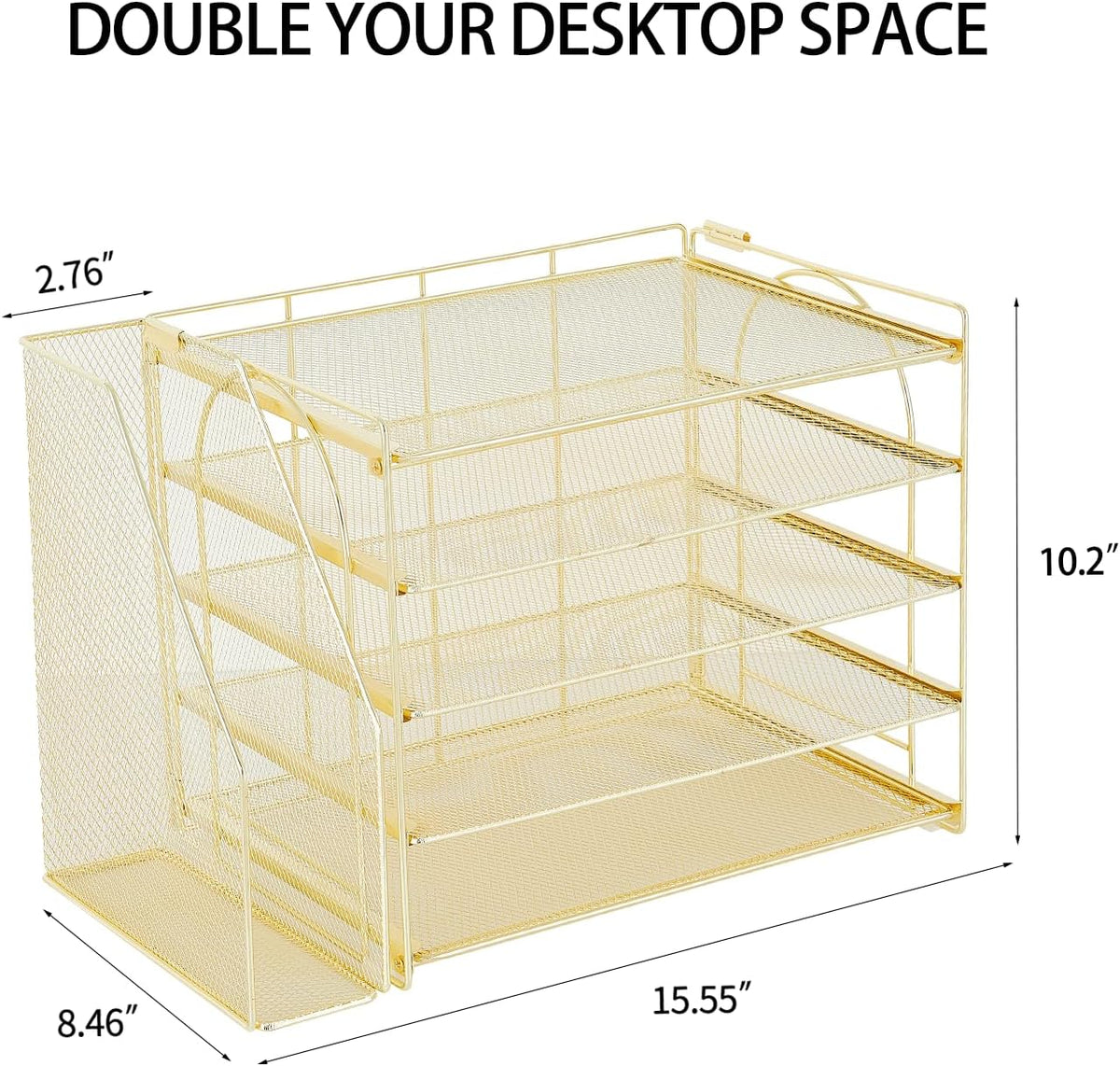 AUPSEN Gold Desk Organizers and Accessories, 5-Tier Desktop Paper File Organizer with Removable File Holder, Desk Accessories & Workspace Organization for Home Office Supplies (Gold)