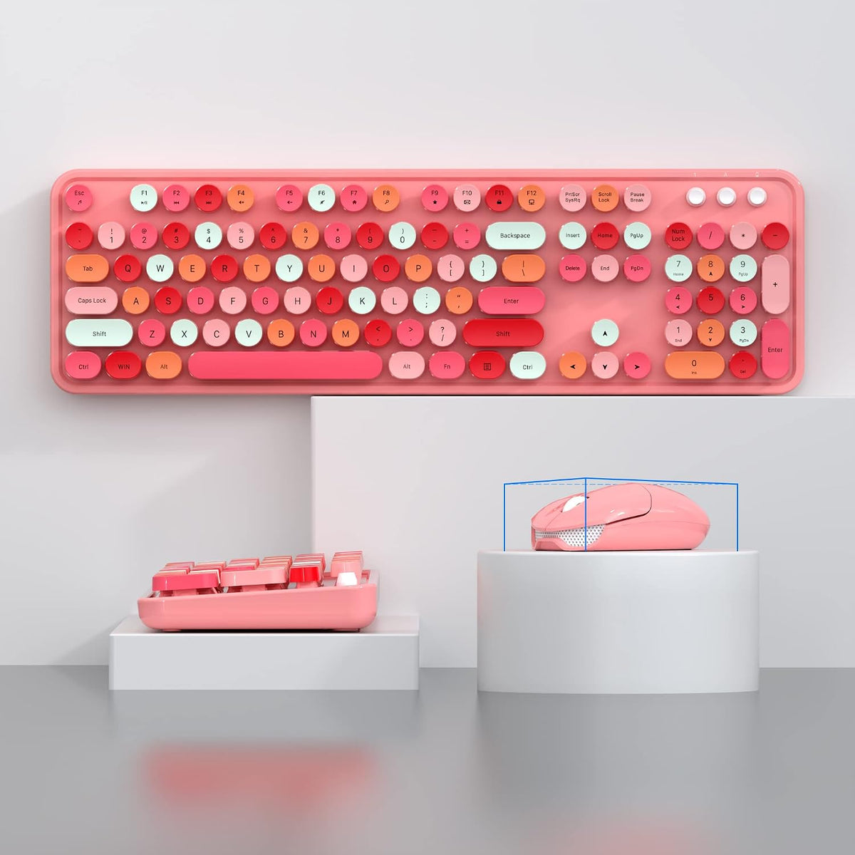 KNOWSQT Wireless Keyboard and Mouse Combo, Pink 104 Keys Full-Sized 2.4 GHz Round Keycap Colorful Keyboards, USB Receiver Plug and Play, for Windows, Mac, PC, Laptop, Desktop