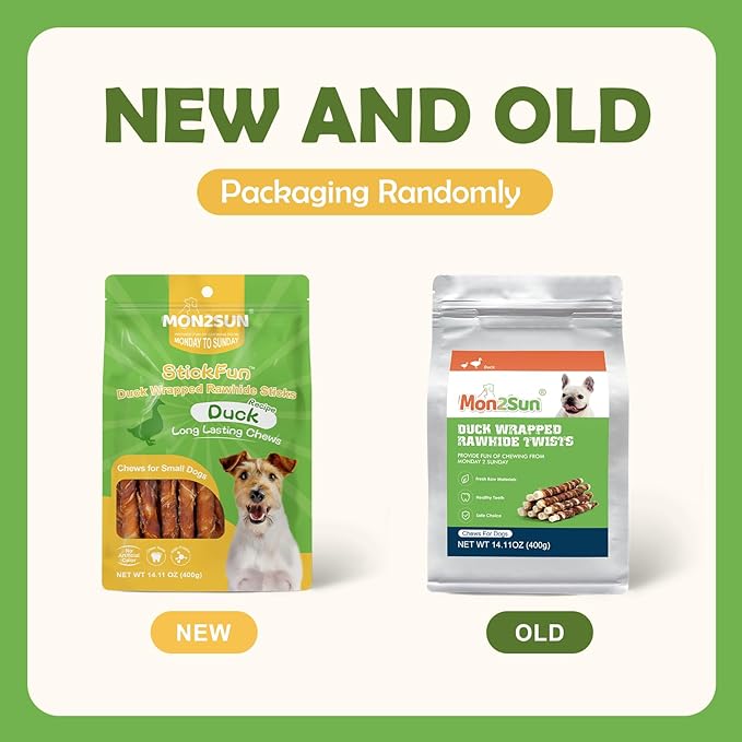 MON2SUN 5 Inch Duck Wrapped Rawhide Dog Treats for Puppy and Small Dogs, Promotes Dental Health, Healthy Snacks 14.11 oz (Pack of 2)