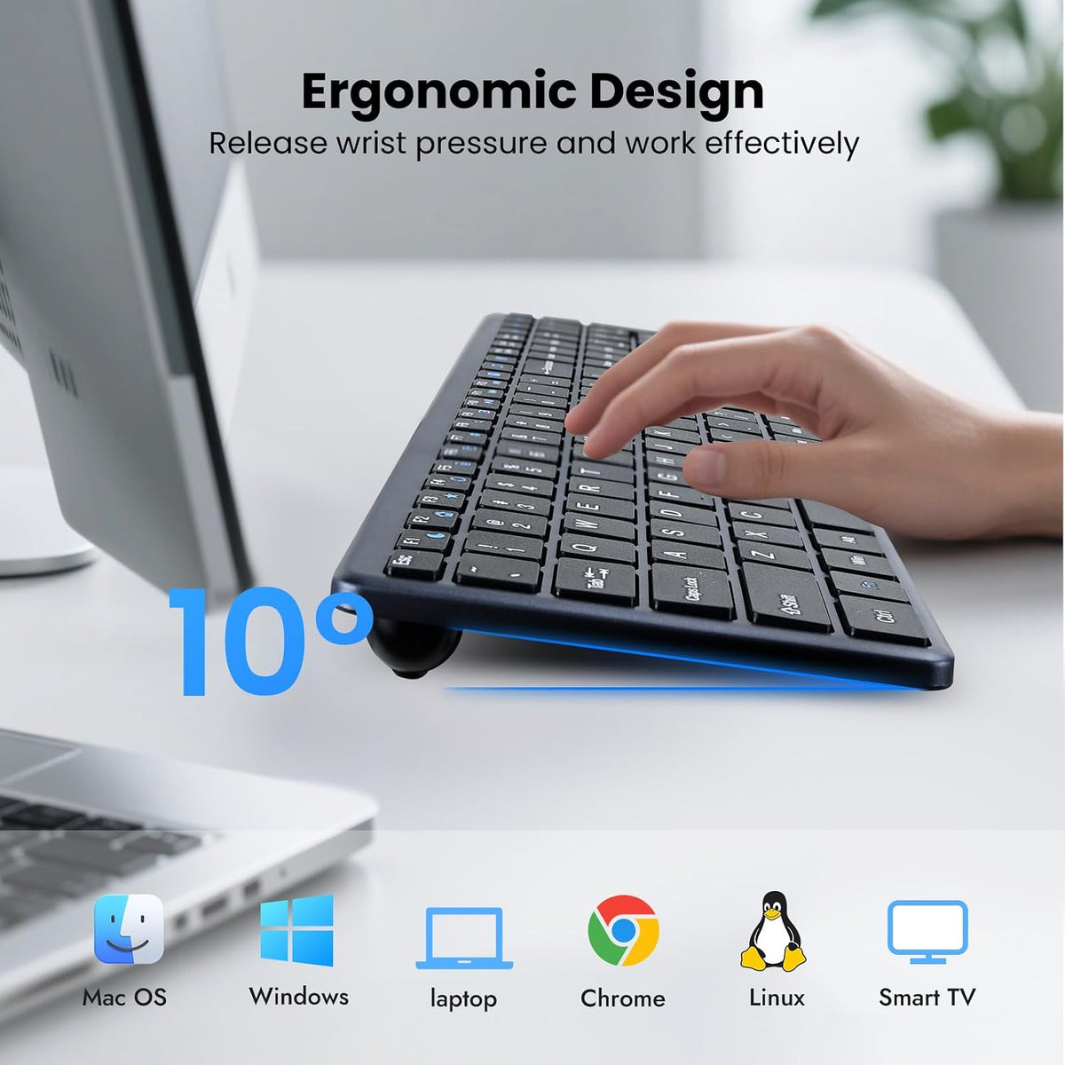 Wireless Keyboard-2.4G USB-A/Type-C Ultra Slim Quiet Full Size PC Computer Keyboard,19 Multimedia Key,Number Pad,Plug&Play,Lag-Free Ergo,Long Battery life for Tablet,Laptop,Smart TV,MAC,Windows,QWERTY