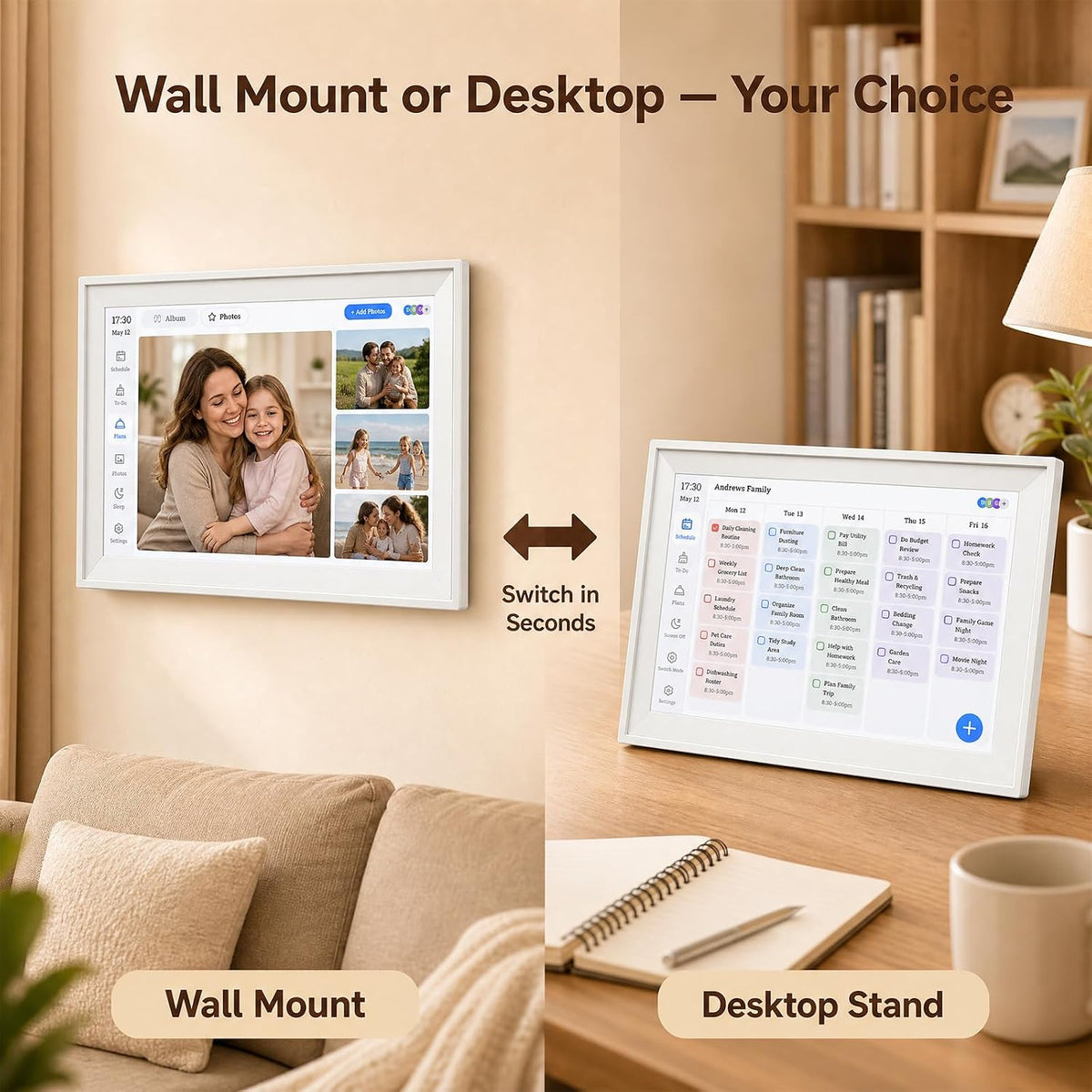 15.6 Inch Digital Calendar Wall Touch Screen, 32GB Electronic Smart Family Planner with Chore Chart, Wall & Desk Mountable, Interactive Calendar for Home, Gifts for Mom Dad Women Men