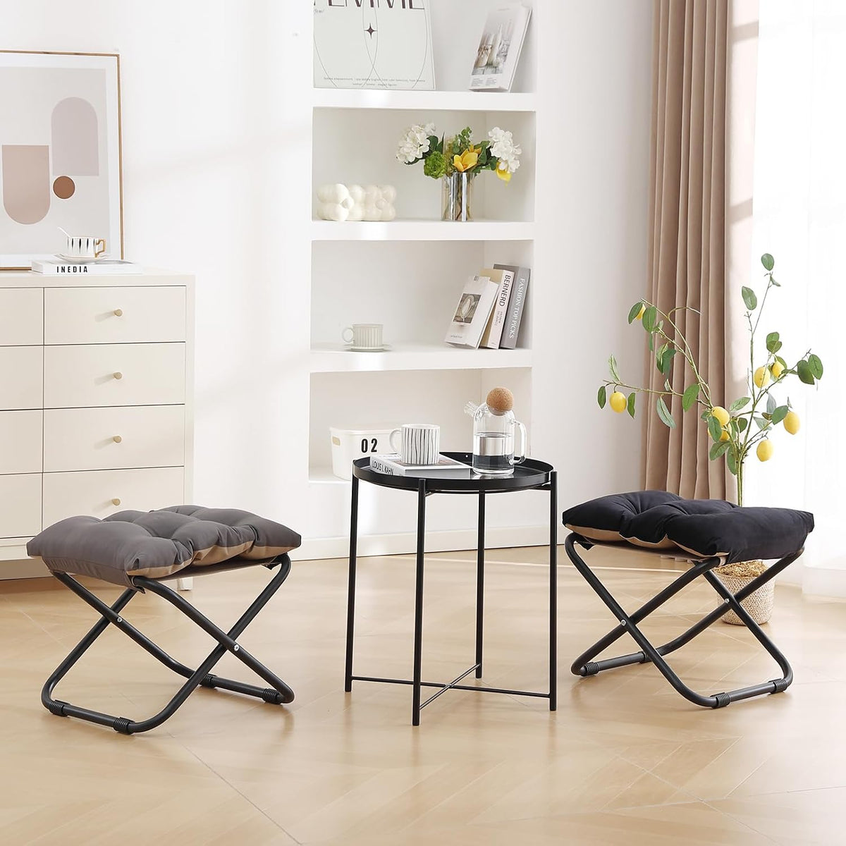 LITA Folding Ottoman, Upholstered Folding Foot Rest Stool for Living Room
