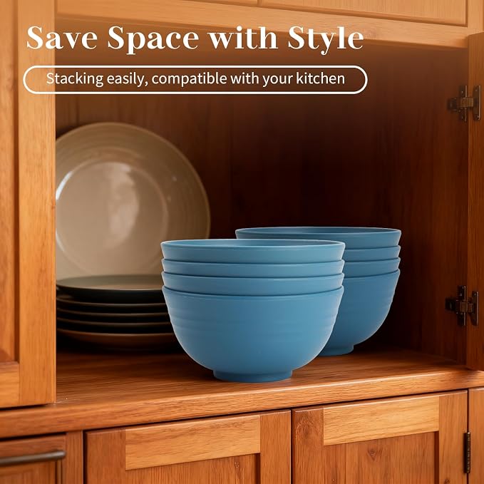 Bowls for Kitchen 8 PCS, Unbreakable Wheat Straw Bowl 26 OZ, Alternative to