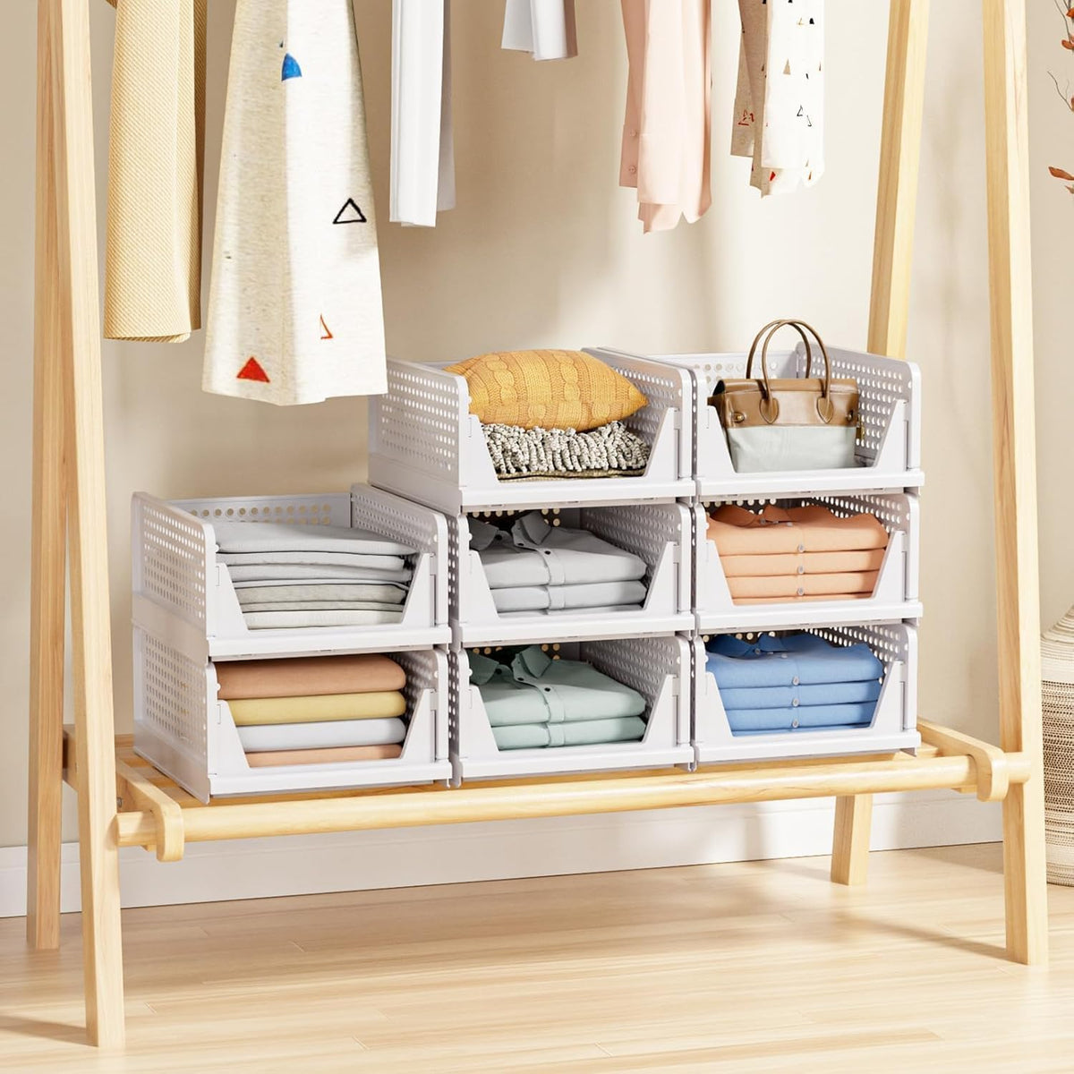caktraie 8 Pack Stackable Closet Storage Basket - Stackable Storage Bins