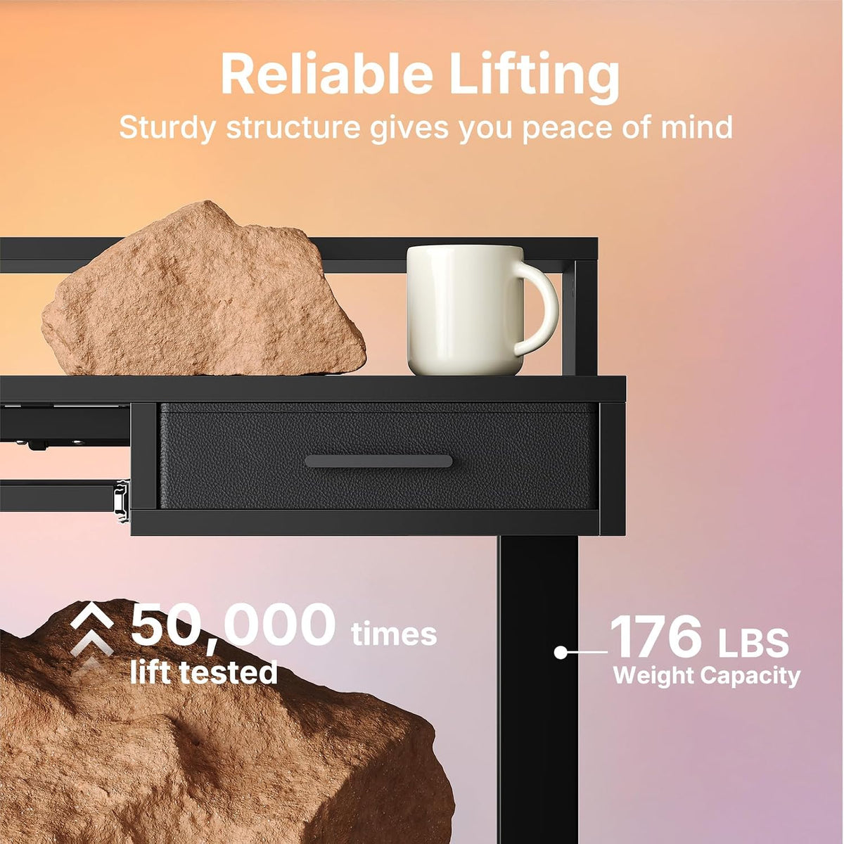 HUANUO 55″ X 26″ Electric Standing Desk with 2 Drawers &24.4″ Large Keyboard Tray, C-Clamp Mount Compatible, Adjustable Computer Desk for Office, Sit Stand Up Desk with 4 Height Presets, Black