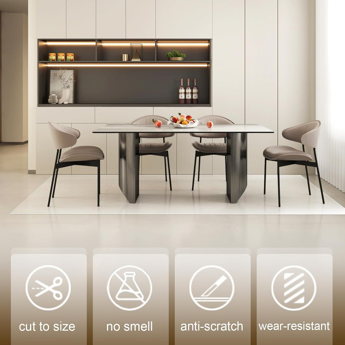 4 x 5 ft Clear Area Rug, 51" x 63" Plastic Office Floor Mat, 60 mil Thick Vinyl Plastic Carpet for Hardwood Floors, Transparent Runner for Dinning Room, Living Room, Entryway Kitchen Hallway