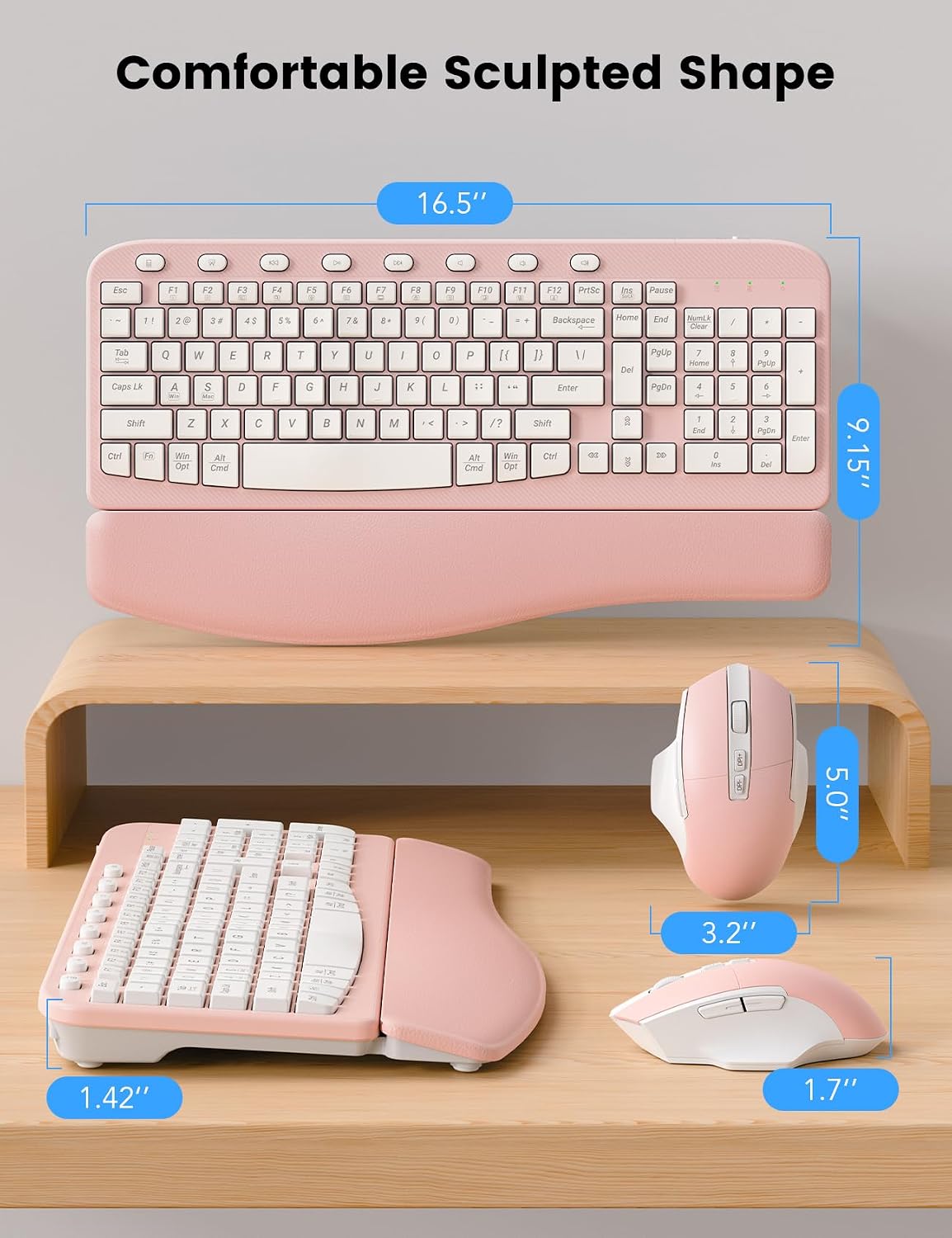 SABLUTE Wireless Keyboard and Mouse Combo with Ergonomic Wave Key