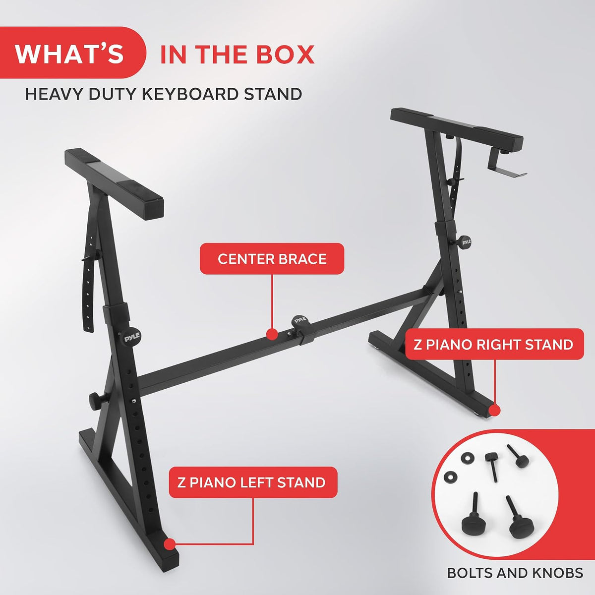 Pyle Heavy Duty Folding Keyboard Stand - Sturdy Reinforced Z Design w/ Adjustable Width & Height, Foam Padded Arms, Digital Piano Stand, Fits 54-88 Key Electric Pianos & Used for Travel & Storage