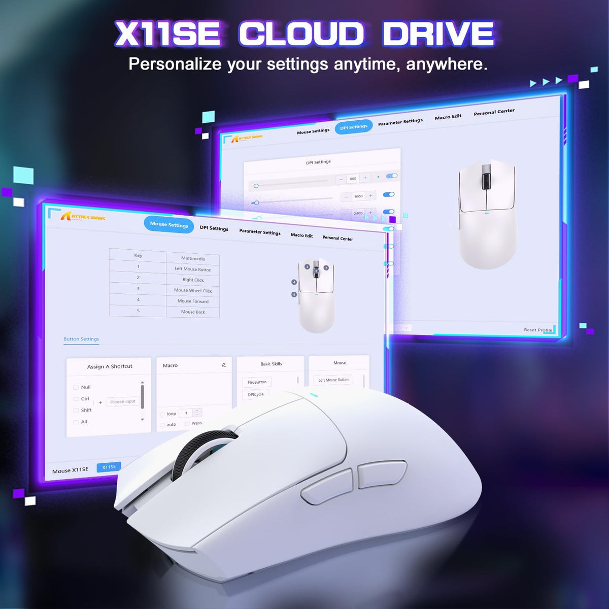 ATTACK SHARK X11 SE Ultra-Light Wireless Gaming Mouse, White